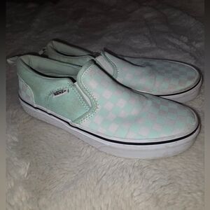 Vans Kids Pastel Green Checkered Slip-On Sneakers Size 3.5 Youth
